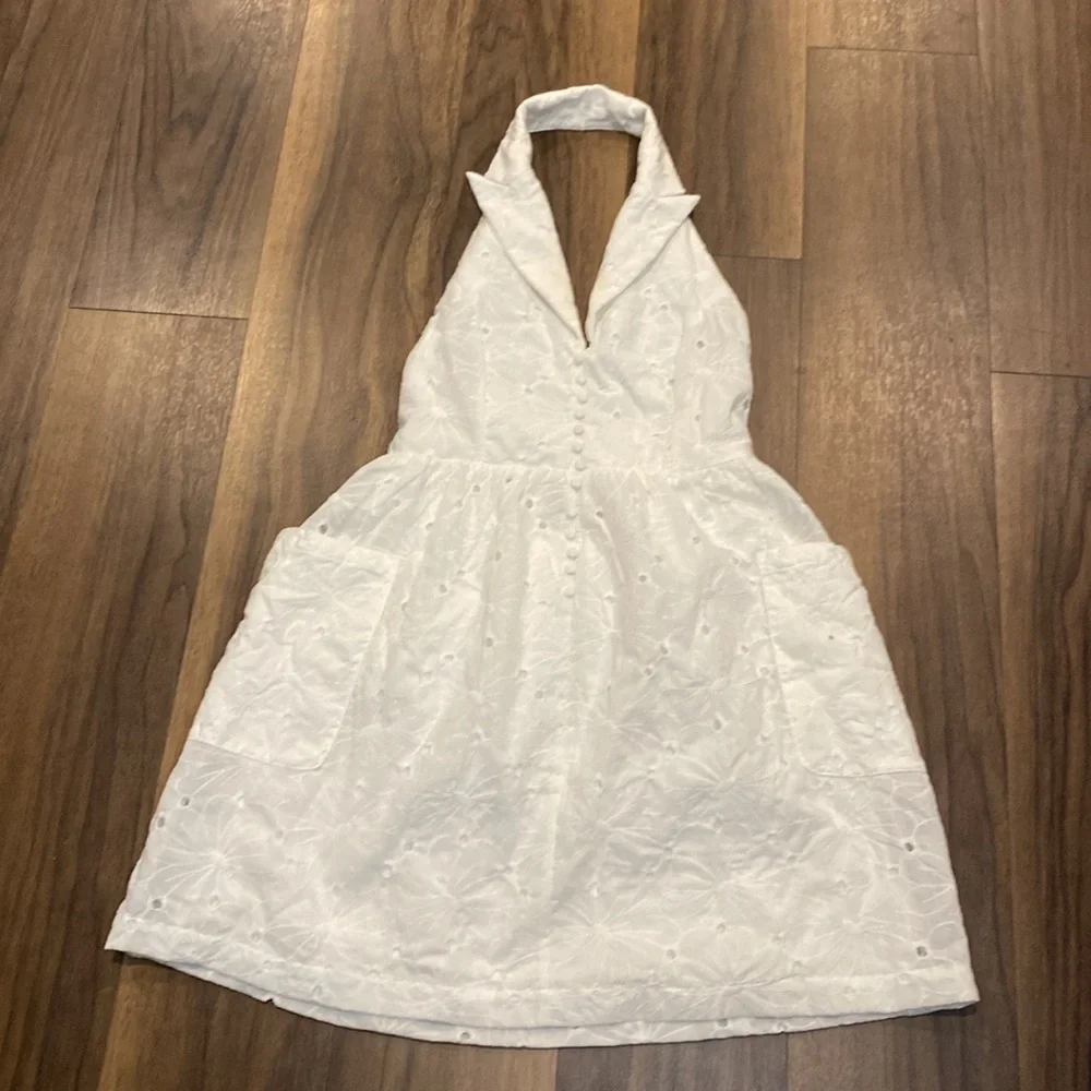 TCEC White Eyelet Halter Mini Women's Dress L - Picture 2 of 11